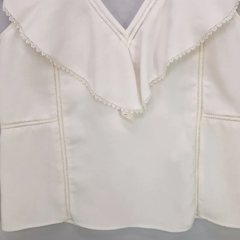 Sezane Blouse Ivory Ruffle V-Neck Sleeveless Tank Top Womens Size 36 - Picture 10 of 13